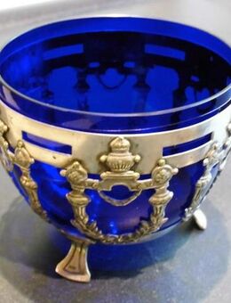 Glas Schale blau Metallkorb mit Füßen Vintage Deko 15,- - Flensburg