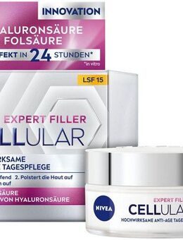 Nivea Tagescreme CELLULAR Expert Filler Tagespflege LSF 15, Anti-Age Wirkstoffe, LSF 15, für straffere und prallere Haut.