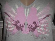 Stylischer * Print Aufdruck * V- Ausschnitt * Sweat- Sweater * T- Shirt "ONLY" Gr. 38- 40/ S- M * hell- grau * pink * - Riedlingen