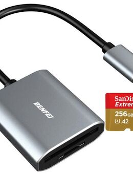 OTG USB 3.0 Typ C, Speicherkartenleser DUAL BENFEI, SD & MicroSD Laufwerke, Sandisk Extreme MicroSDXC 256GB mit einer Datenübertragung von bis zu 200MB/s, inklusive SD-Adapter - Fürth