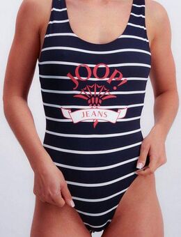 JOOP! Badeanzug JEANS! Easy Summer Streifen-Design, Logo-Print