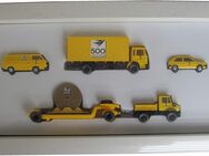 DBP Deutsche Bundespost - 500 Jahre - 4er Set - Unimog mit Hänger & Kabelrolle, Man LKW, Kleintransporter Bus & Pkw - von Wiking - Doberschütz