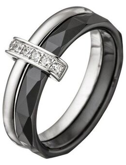JOBO Fingerring, 925 Silber mit Keramik und 6 Zirkonia