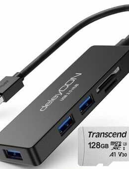 OTG USB 3.0 Typ A, 3fach Hub USB 3.0 Typ A & Speicherkartenleser deleyCON DUAL, SD & MicroSD Laufwerke, Transcend MicroSDXC 128GB mit einer Datenübertragung von bis zu 100MB/s - Fürth