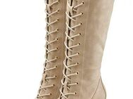 LASCANA Stiefelette, Langer Stiefel Stiefel mit spitz zulaufender Form und Strickeinsatz