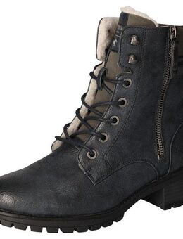 Mustang Shoes Schnürboots, Schnürstiefelette, Blockabsatz, in Metallic-Optik, schmale Form