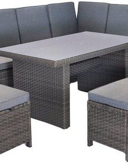KONIFERA Gartenlounge-Set Paris, (Set, 17-tlg., 2x 3er Bank, 1x Sitzbank, 1x Hocker, 1x Tisch 140x80x67cm, Aluminium), inkl. Auflagen/Schutzhülle, Polyrattan, Rückenlehne verstellbar
