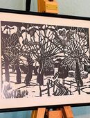 Bild, Expressionismus, Linolschnitt, Signiert, Norwegen malerische Landschaft, Hingucker in 74831