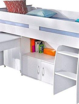 Parisot Hochbett Reverse mit ausziehbaren Schreibtisch, Kommode mit 2 Türen und Ablagefläche