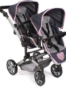 CHIC2000 Puppen-Zwillingsbuggy Linus Duo, Grau-Navy, mit zwei abnehmbaren, bis in Liegeposition verstellbaren Sportsitzen