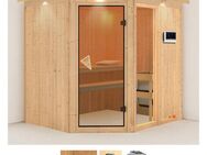 Karibu Sauna Frigga 2, BxTxH: 210 x 184 x 202 cm, 68 mm, (Set) 9-kW-Bio-Ofen mit externer Steuerung