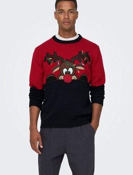 ONLY & SONS Weihnachtspullover mit Bündchen an Ärmel und Saum