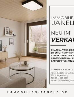 Charmante 3,5-Zimmer-Wohnung in attraktiver Lage mit großem Balkon, Gartenmitbenutzung und zusätzlichen Räumen im Souterrain - Regensburg