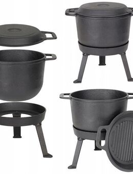 BBQ Dutch Oven Eintopf handgefertigt mit Füße ca. 12l für Lagerfeuer Camping etc. XXL Set mit Pfanne - Wuppertal