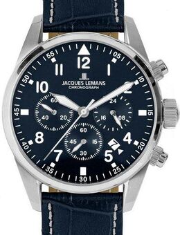 Jacques Lemans Chronograph Barcelona, 42-2B, Quarzuhr, Armbanduhr, Herrenuhr, Datum, Stoppfunktion, Lederarmband