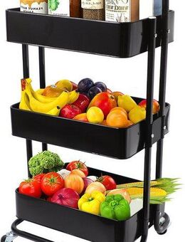 ECHTWERK Küchenwagen, Servierwagen aus Eisen, mit 3 Ebenen und Schiebegriff, 43 x 32 x 86 cm