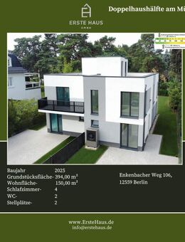 A+, Doppelhaushälfte mit großer Dachterrasse, 150 m², 4 SZ, 2 Bäder, Garten, provisionsfrei - Berlin