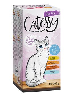 Mixpaket Catessy Schälchen 8 x 100 g Pastete 1 (Geflügel/Leber, Kalb/Geflügel, Krabbe, Pute)