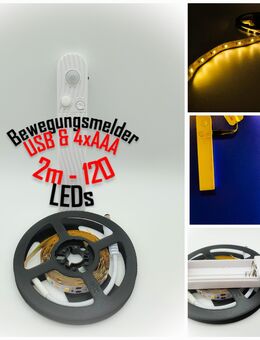 2m LED Schrankbeleuchtung mit Bewedungsmelder Batterie oder USB Betrieb Neu - Neumünster
