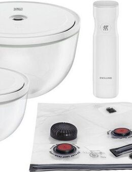 Zwilling Aufbewahrungssystem Fresh & Save BOWLS, Glas, (Set, 9-tlg., 1 Schüssel + Deckel (M / 18 cm), (L / 24 cm), 1 Pumpe, 1 Bbeutel S + M), Vakuum Starter Set, Glas / M/L, 9-tlg.