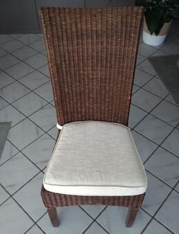 Rattan Esszimmer Stühle 6er Set in braun mit Sitzkissen in weiss - Neukirchen-Vluyn