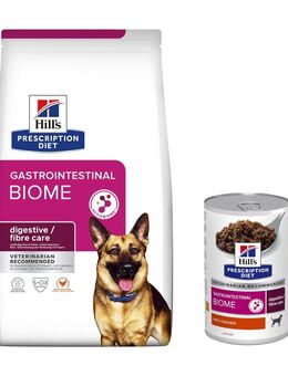 10 kg / 12 kg Hill's Prescription Diet + passendes Nassfutter gratis! - 10 kg Gastrointestinal Biome mit Huhn + 3 x 370 g Nassfutter