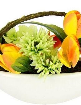 Gestecke Tulpe, Calla, Hortensie, Gerbera, my home, Höhe 16 cm, In Schale, Kunstblume, Seidenblume