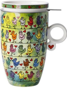 Goebel Tasse Rizzi, Metall, Porzellan, Pop Art, Teetasse, James Rizzi - Birds on a Love Wire