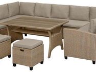 KONIFERA Gartenlounge-Set Rotterdam, (Set, 20-tlg., 3x 3er Sofa, 2x Hocker, 1x Tisch 120x82x67cm, inkl. Auflagen), Polyrattan, Stahl, Tischplatte aus Nonwood