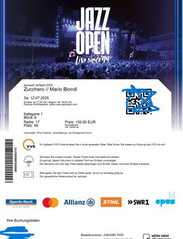 2 Tickets für Zucchero Konzert in Stuttgart auf dem Schlossplatz - Pratteln