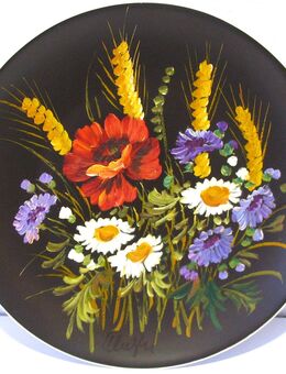 Wandteller / Zierteller mit Blumenmotiv - Porzellan handbemalt - Durchmesser: 26,5 cm - Biebesheim (Rhein)
