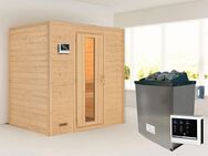 Karibu Sauna "Sonja" mit Energiespartür 2 Ofen 9 KW externe Strg modern, BxTxH: 196 x 146 x 198 cm, 38 mm