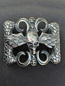 Gürtelschnalle buckle - Skull / Totenkopf - Edelstahl, massiv, 3-dimensional - Bruchköbel
