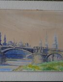 Aquarell : Carolabrücke - Dresden , signiert und datiert - H. Groth 1941 , Blatt hat eine Größe von 24cm x 18cm , K329 in 02828