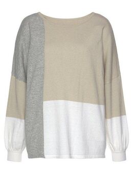 LASCANA Rundhalspullover mit Colorblock-Optik, Damenpullover, Baumwolle, locker und kaschierend