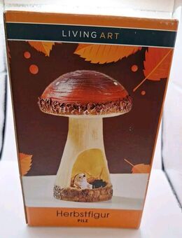Living Art Herbstfigur Pilz mit Igel Nest Höhe 18cm Durchmesser 12cm Fliegenpilz - Essen