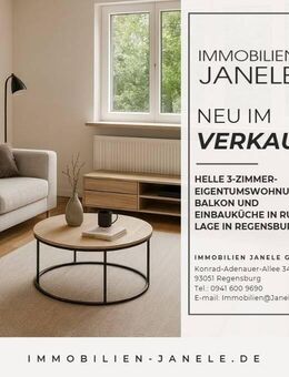Helle 3-Zimmer-Eigentumswohnung mit Balkon und Einbauküche in ruhiger Lage in Regensburg-Süd - Regensburg