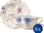 Villeroy & Boch Kaffeeservice Geschirr-Set, Service Mariefleur Gris Basic (18-tlg), 6 Personen, Porzellan, mit schönen Blumenmuster, 18 Teile, für 6 Personen