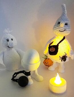 Halloween Herbst Deko LED Teelichter Eierwärmer Eierbecher Geister Gespenst Kürbis 6-teilig - Walchum
