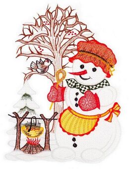 W. Reuter & Sohn - Plauener Spitze® Fensterbild Fensterbild "Schneefrau" farbig