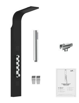 welltime Duschsäule Black Round, Höhe 160 cm, Duschsystem mit Regendusche,Massagedüsen & Handbrause mit 3 Funktionen