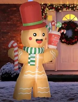 LED-beleuchteter Aufblasbarer Lebkuchenmann mit Zuckerstange – 2,40m Weihnachtsdekoration für drinnen und draußen - Wuppertal