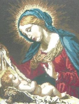 Altes großes feingesticktes Heiligenbild Maria u Jesus gerahmt TOP Gobelin - Amberg