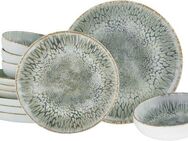 CreaTable Teller-Set Uno Volcano, Tellerset 12-tlg (12-tlg), 4 Personen, Steinzeug, Reaktivglasur, Vintage Style