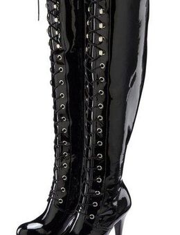 LASCANA Belle Affaire High-Heel-Stiefelette zum Schnüren Overkneestiefel mit Reißverschluss und Plateausohle, erotische Lack-Optik