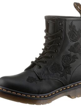 DR. MARTENS Vonda Mon 8-Eye Boot Schnürboots, Schnürschuh, Stiefelette mit monochromer Rosen-Stickerei