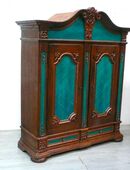 Antiker Geschirrschrank, WoZi Steckschrank, Eiche massiv mit Türkis, Stil 17. Jrdt in 53489