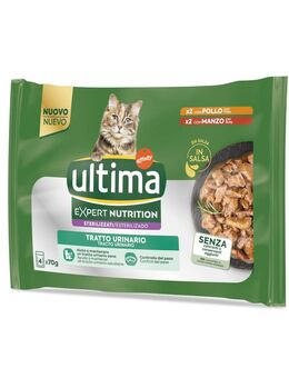 3 + 1 gratis! 4 x 70 g Ultima Cat Expert Nutrition - Urinary Huhn & Rind