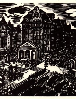 Alte Grafik von Frans Masereel , Hamburg Mönckebergstraße , Blatt 20cm x 17cm , Abbildung 13cm x 11cm , in der Platte Künstlermonogramm FM , M7 - Görlitz