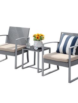 Sitzgruppe Rattan Gartenmöbel Polyrattan Set Tisch Sessel Lounge Grau Set453 - Wuppertal